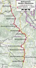 Trajectkaart spoorlijn Weiden-Oberkotzau
