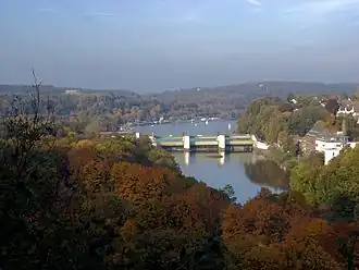 Het stuwmeer gezien vanuit Essen-Werden