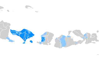 alt=Verdeling van Balinezen in Indonesië ■ Balinees is de moedertaal en de meerderheidstaal. ■ minderheid significant spreken Balinees.