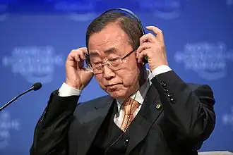 Ban Ki-moon op het World Economic Forum in Davos op 29 januari 2009.