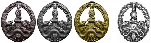 Alle graden met rechts het gedenazificeerde versiersel van na 1957