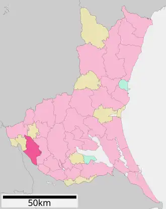 Situering van Bando in de prefectuur Ibaraki