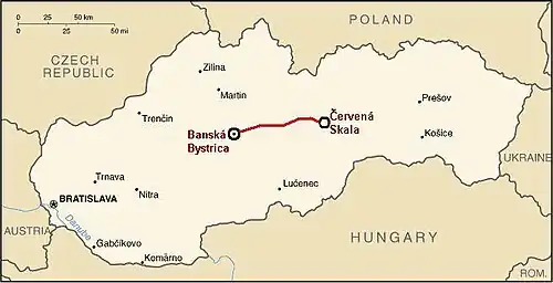 Spoorlijn Banská Bystrica – Červená Skala op de kaart