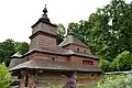 Een houten kerk van Zboj in openluchtmuseum Bardejovské Kúpele