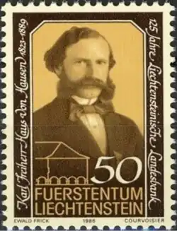Postzegel met afbeelding Baron Karl Haus von Hausen (1823 - 1889) Prinsdom Liechtenstein 1986