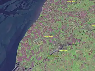 Satellietfoto met aanduiding van gemeenten