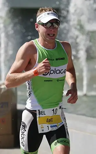 Bart Aernouts tijdens het looponderdeel van de Ironman 70.3 Oostenrijk te Sankt Pölten in 2012.