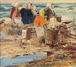 Vissersvrouwen op het strand