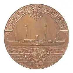 Bas Veth: Gedenkpenning van het S.S. Rotterdam bij de opening van het Kaiser Wilhelmkanaal (Noord-Oostzeekanaal, voorzijde), 1895