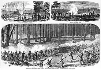 Logans Division leveren slag met de Zuidelijken bij Fourteen Mile Creek