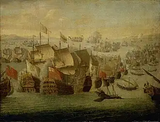 De zeeslag bij Málaga door Isaac Zeilmaker (1704)