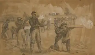 1st Maine Cavalry in gevecht door Alfred R. Waud.