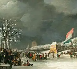 Schaatswedstrijd voor vrouwen op de Westersingel in Leeuwarden, 21 januari 1809, 1809, Fries Museum Leeuwarden (eerdere versie)