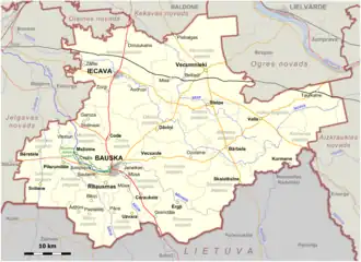 Kaart van Bauskas novads