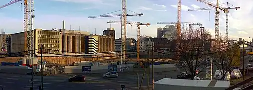 Bouwplaats Limbecker Platz met het voormalige warenhuis Althoff op 29 december 2006