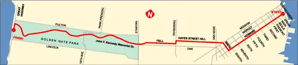 De route van oost naar west door de stad