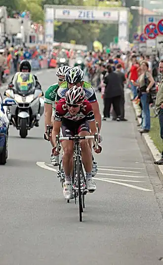 Een kopgroep, onder leiding van Anders Lund, tijdens de Ronde van Beieren 2007.