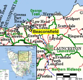 Locatie van Beaconsfield in Tasmanië