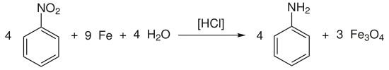 reductie van nitrobenzeen tot aniline