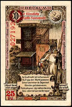 Over een zonnewijzer heen wordt een dak gebouwd (25 Pfennig)