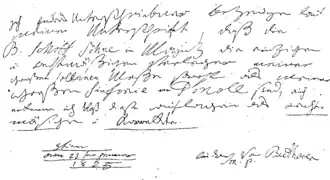 Brief van Beethoven waarin hij aan de uitgever Schott de exclusieve publicatierechten geeft van zijn 9e symfonie en de Missa Solemnis