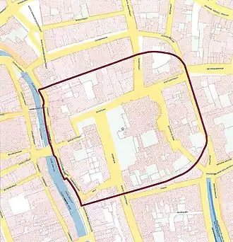 Begrenzingskaart van het castellum in de Utrechtse binnenstad