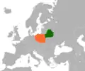 Polen (oranje) en Wit-Rusland (groen)