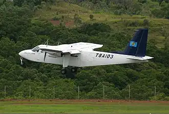 Britten-Norman BN2 Islander van Belau Air op de Internationale Luchthaven Roman Tmetuchl van Koror