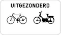 M3bis: Onderbord gebruikt samen met C3 en C31 om aan te duiden dat het verbod niet geldt voor fietsers en bestuurders van bromfietsen klasse A en B, en speedpedelecs