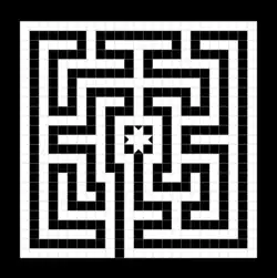 Tekening van het labyrint op de vloer van de basiliek