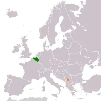 Kaart met daarop België en Kosovo