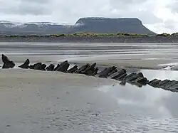 Vanuit Streedagh, op de voorgrond een wrak van de Spaanse Armada