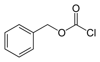 Structuurformule van benzylchloorformiaat