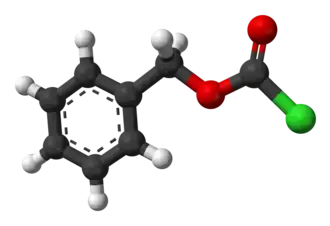 Molecuulmodel van benzylchloorformiaat