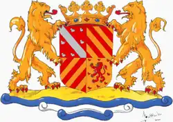 Het voor de gemeente Bergen voorgestelde wapen met in twee delen het wapen van Egmond.