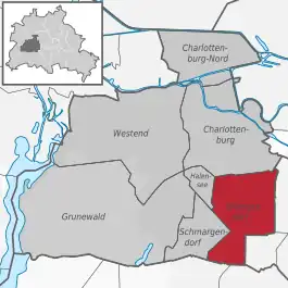 Ligging van Wilmersdorf in het district Charlottenburg-Wilmersdorf