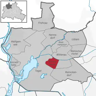 Ligging van Borsigwalde in het district Reinickendorf