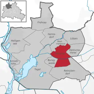 Ligging van Wittenau in het district Reinickendorf