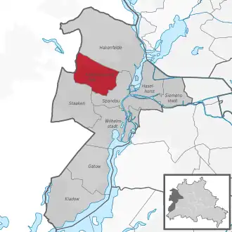 Ligging van Falkenhagener Feld in het district Spandau