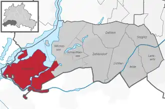 Ligging van Wannsee binnen het district Steglitz-Zehlendorf