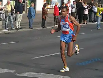 Tijdens de marathon van Berlijn in 2008