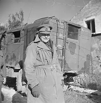 Bernard Freyberg in Cassino, Italië, 3 januari 1944