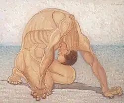 Knielende man, voorover gebogen