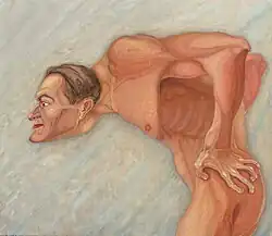 Mannelijk naakt bewegend in de ruimte