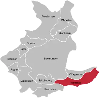 Ligging van Herstelle in de gemeente Beverungen