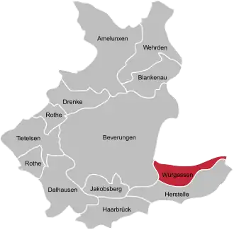 Ligging van Würgassen in de gemeente Beverungen