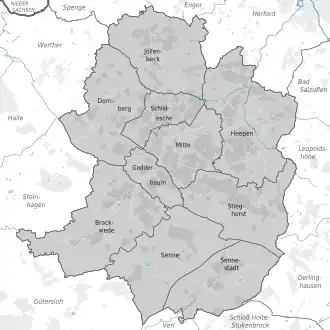De recente verdeling in stadsdistricten (Stadtbezirke)