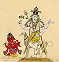 Bhairava staat voor een hond, ca. 1820