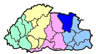 Locatie van het district Lhuntse in Bhutan