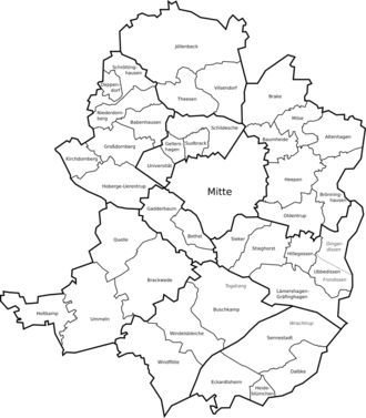 Kaart van de stadsdelen van Bielefeld